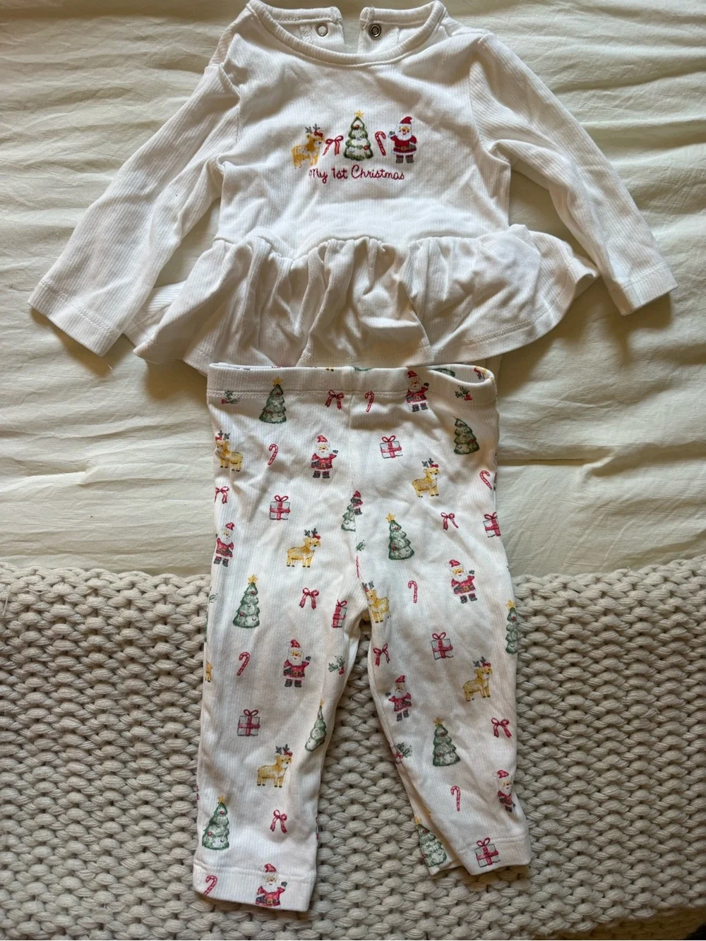 Little Me Girls My 1st Christmas' Baby Set with Christmas Print Size 9m Cotton